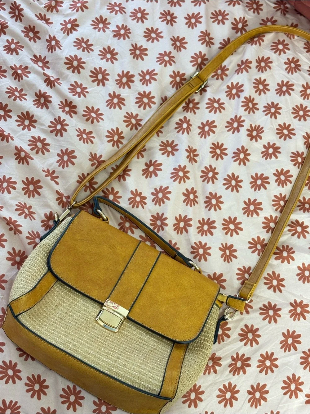 Mustard Yellow Woven Crossbody Bag with Top Handle